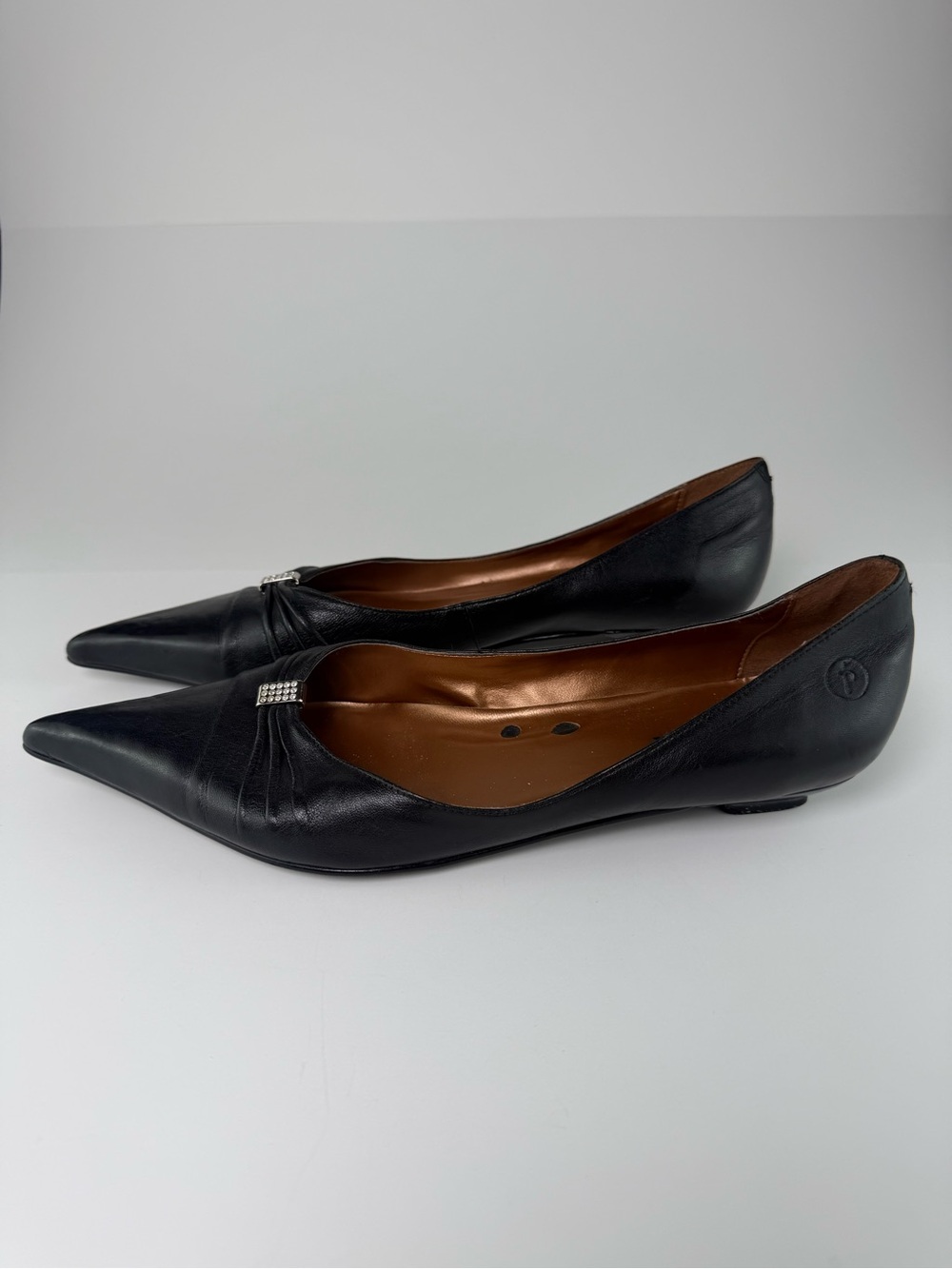Bronx Pointed Toe Leather Ballet Flats Shoes US 9 9.5 = EU 40 Black Office Siren - Picture 2 of 9
